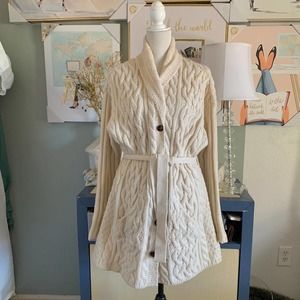 ARAN CRAFTS Long cardigan sweater duster alpaca merino wool chunky knit xl women